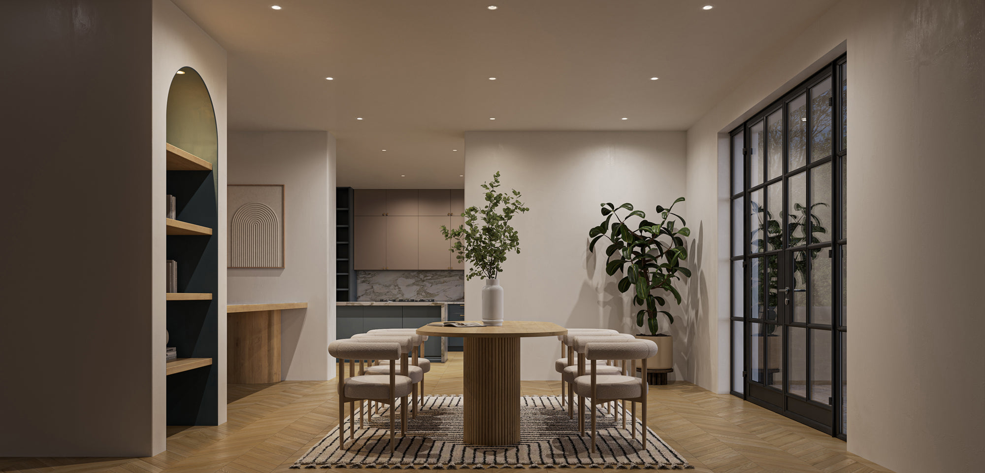 LUSA premium LED lighting in kitchen and dining area