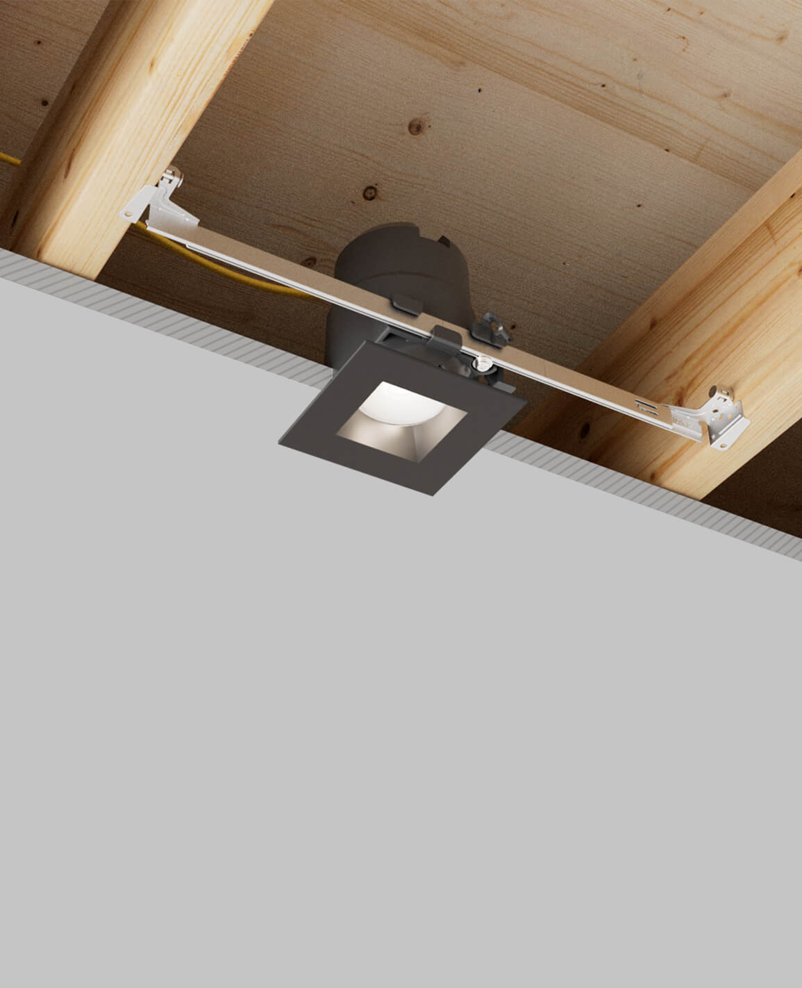 3" recessed light with bar hangers housing and black square trim 