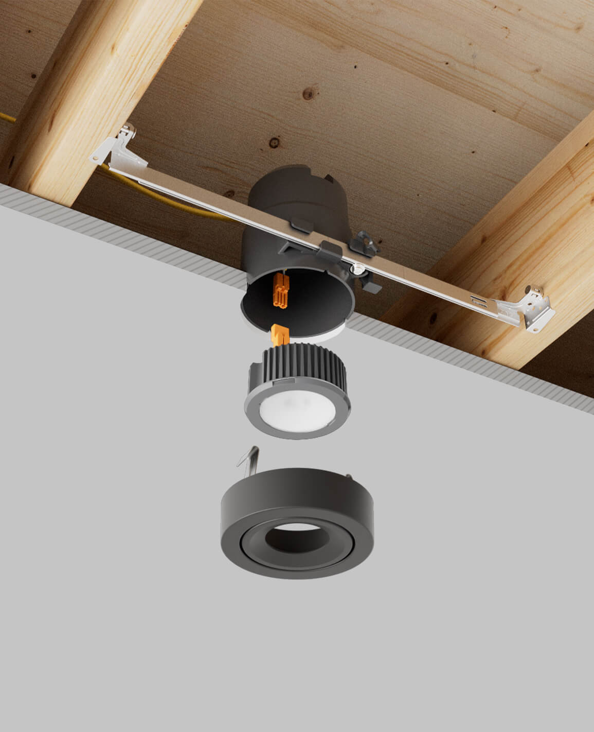 3" recessed light with bar hangers housing and black adjustable trim 