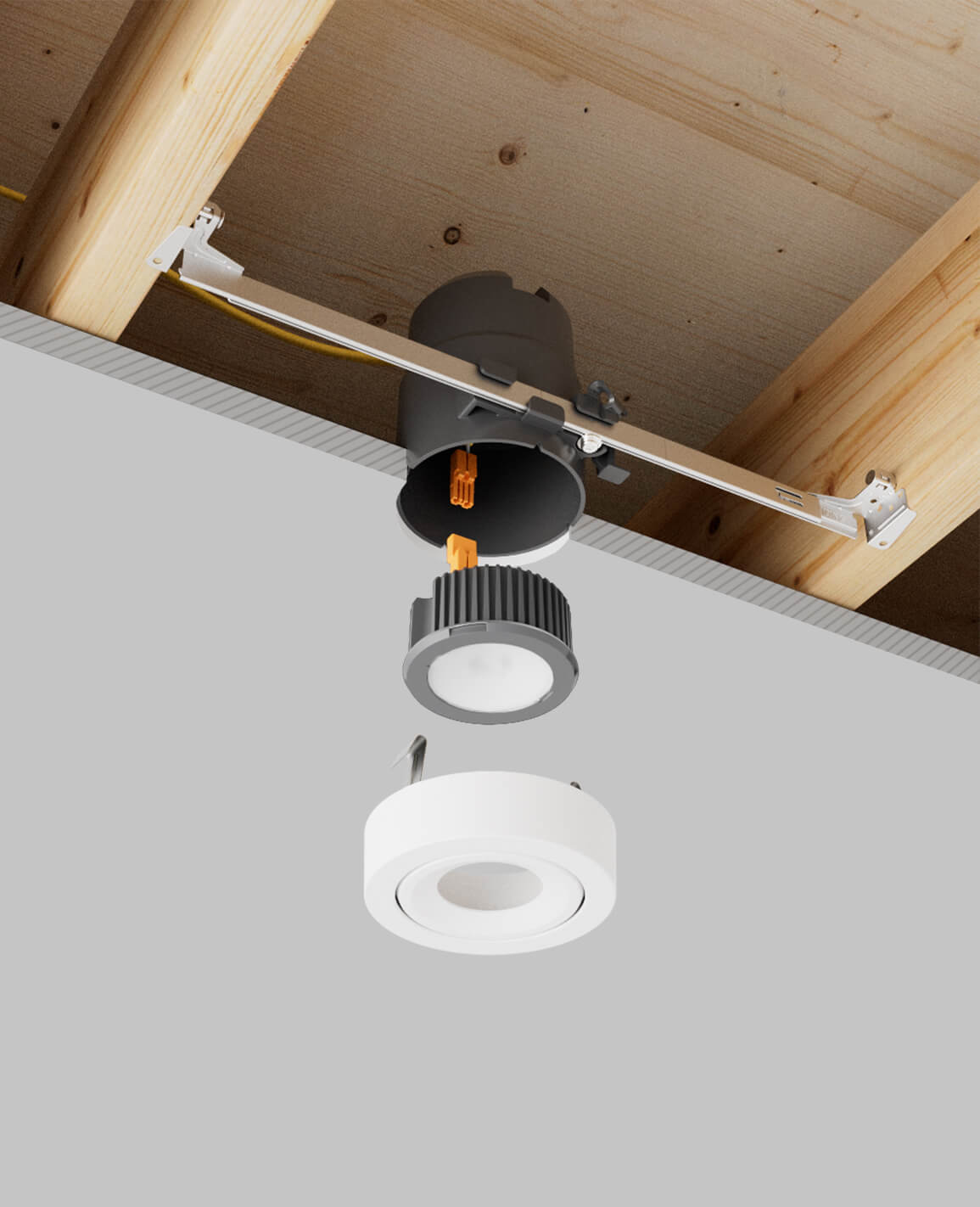 3" recessed light with bar hangers housing and adjustable white trim