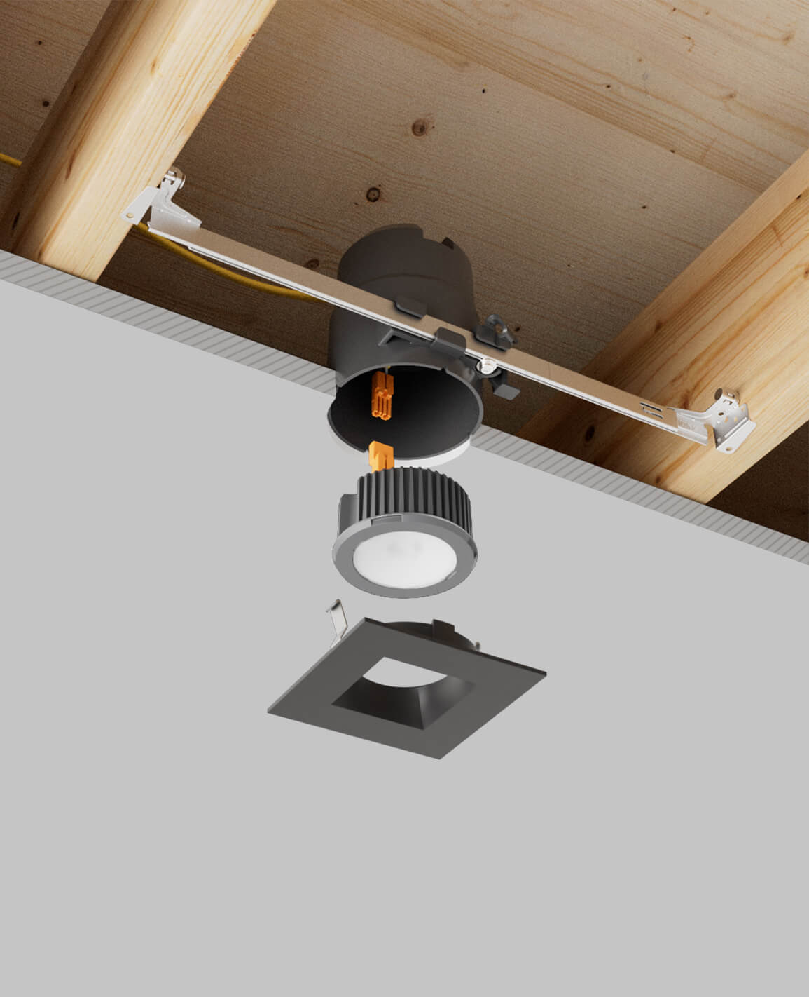 3" recessed light with bar hangers housing and black square trim