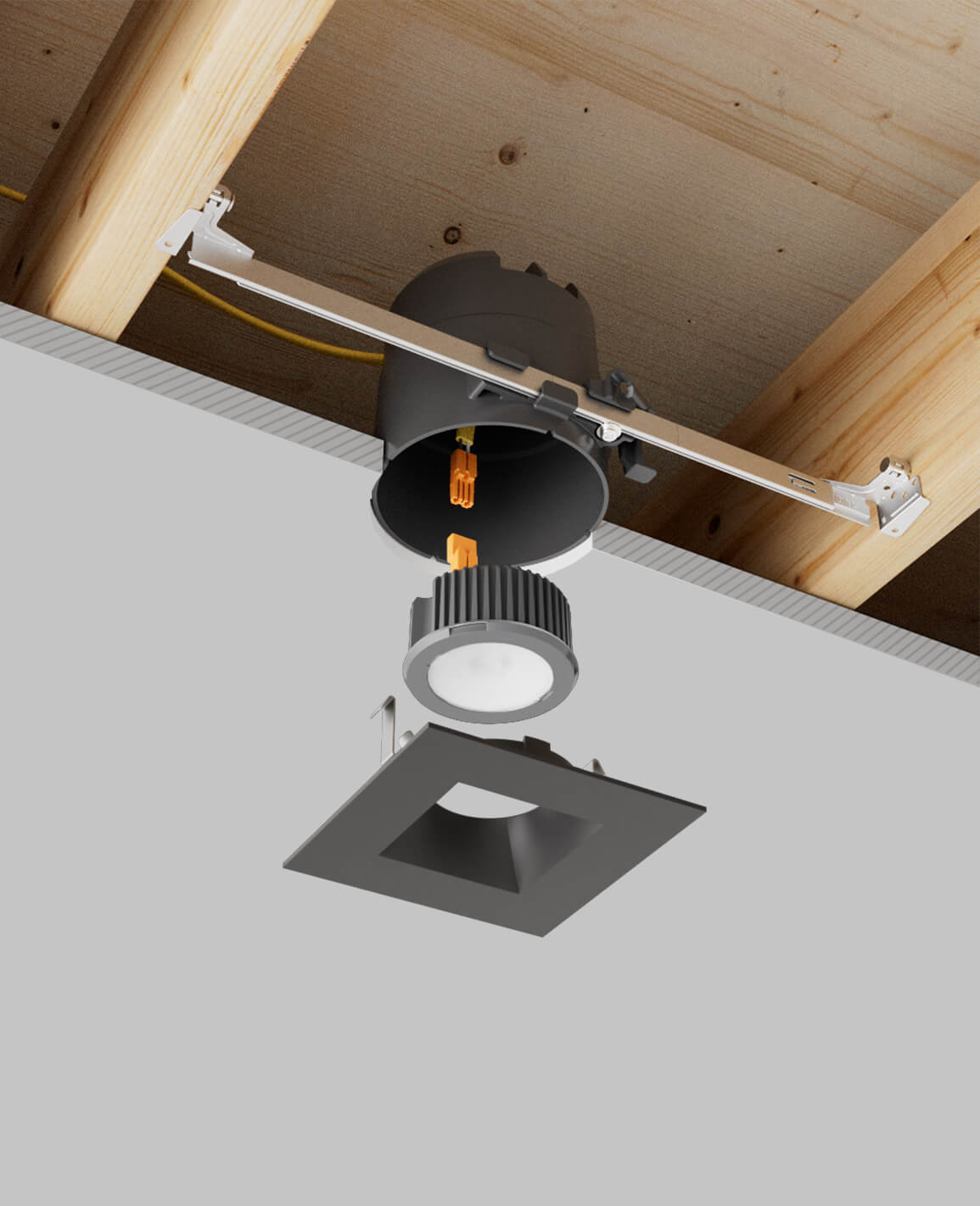 LUSA 4" recessed light with bar hangers housing and square black trim