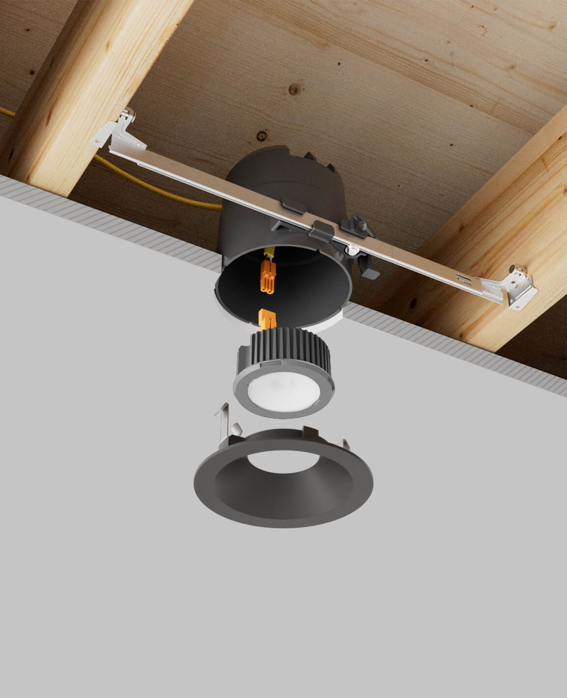 LUSA 4" recessed light with bar hangers housing and black round trim