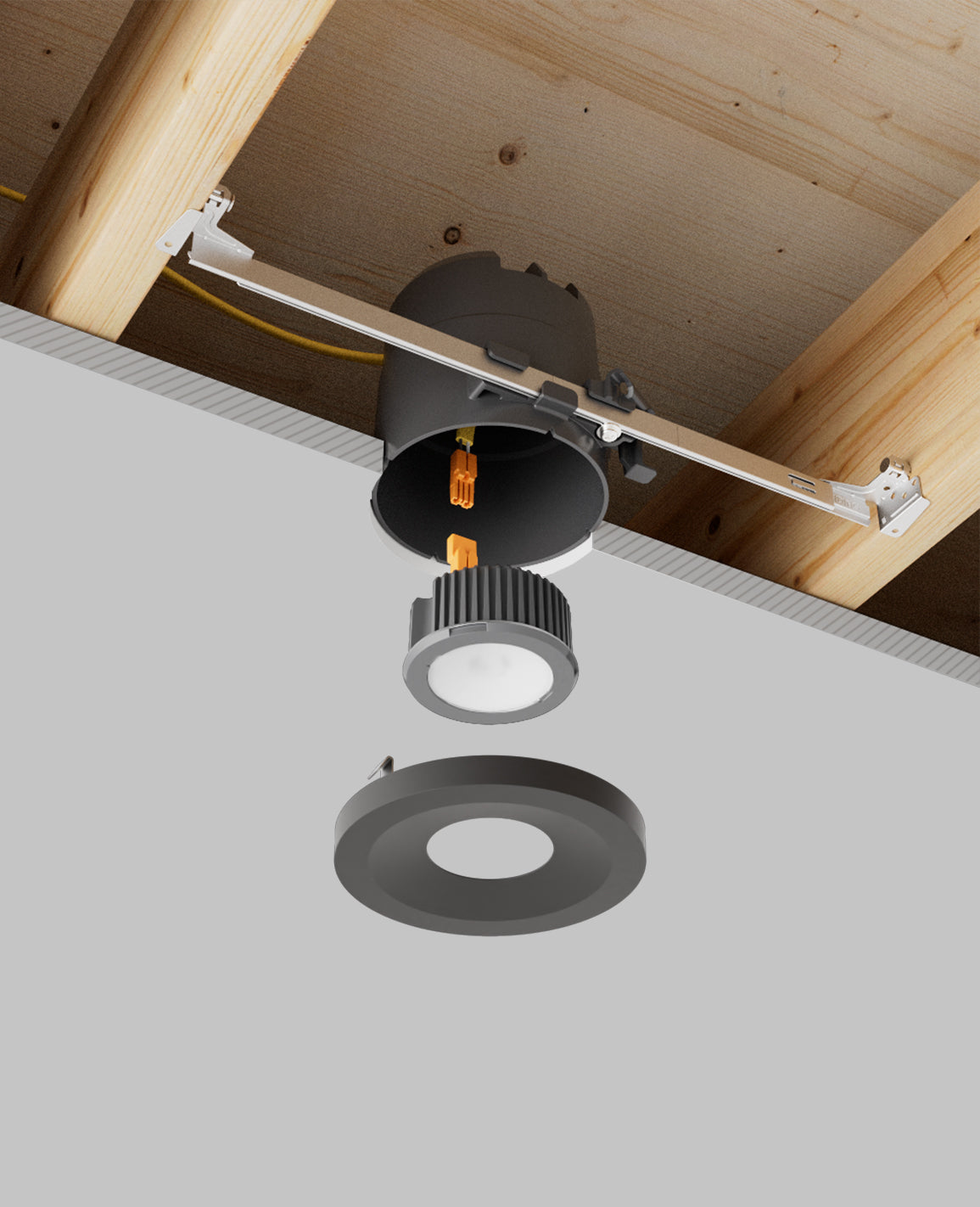 LUSA 4" recessed light with bar hangers housing and black surface trim